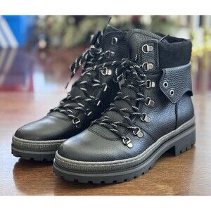 Women’s Size 8 Eric Michael Cynthia Ankle Boot Black Leather Lug Sole